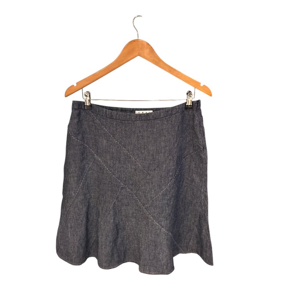 Cabi Womens Linen A-Line Denim Skirt Size 8 Blue Stitching Detail